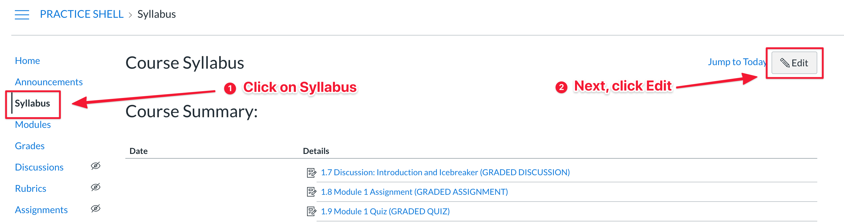 Screenshot of the Canvas Syllabus section