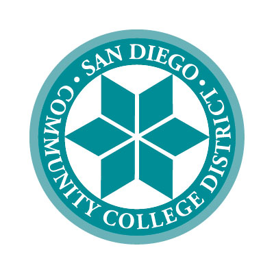 The district seal is a teal circle. Text reads San Diego Community College District