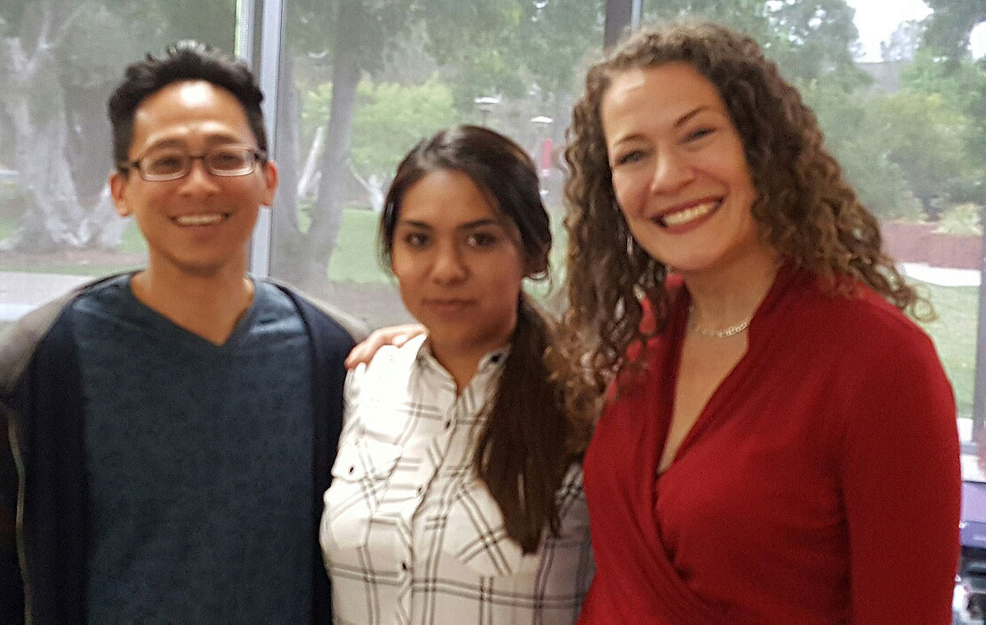 Scholarship Coordinator Oliver Mamangun, Wendy Huerta, Professor Kim Sweeney.