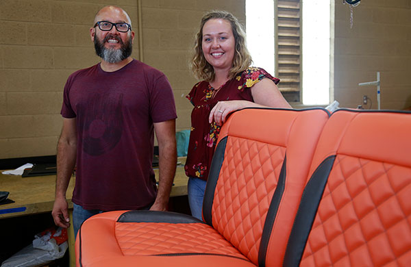 Juan Rodriguez and Jennifer Prewer enrolled in the Auto Upholstery Program so that they could re-upholster seats for their 1965 Ford Ranchero.