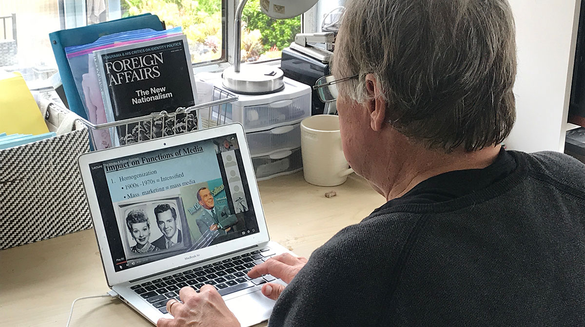 Mesa College professor Carl Luna works from home