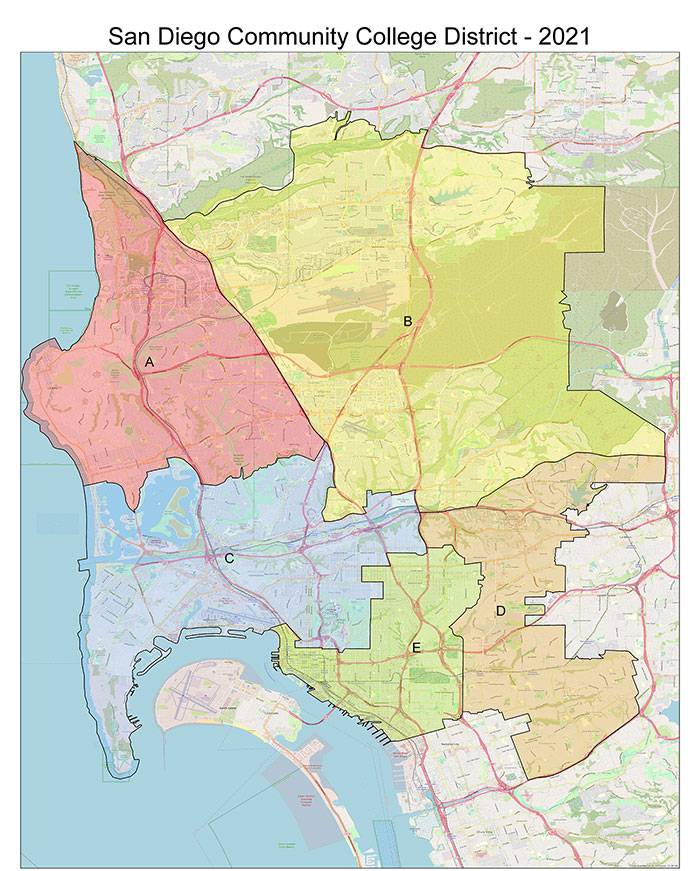 A Map of San Diego showing district boundaries