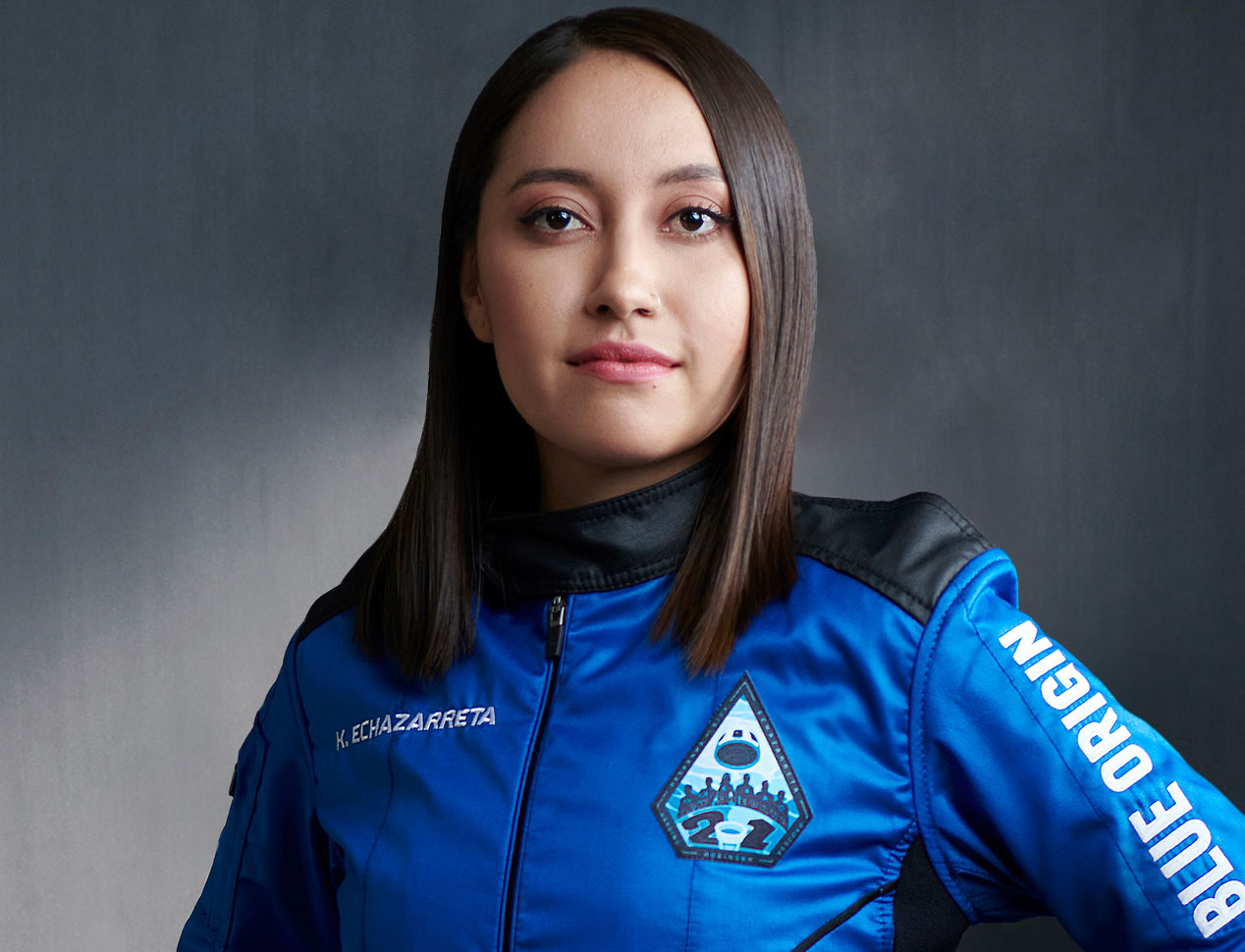 Katya Echazarreta is wearing the Blue Origin space suit she wore on her trip to space.