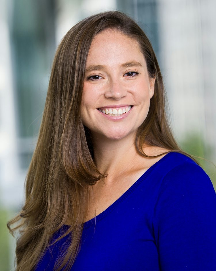 Amanda Bickerstaff in a blue shirt