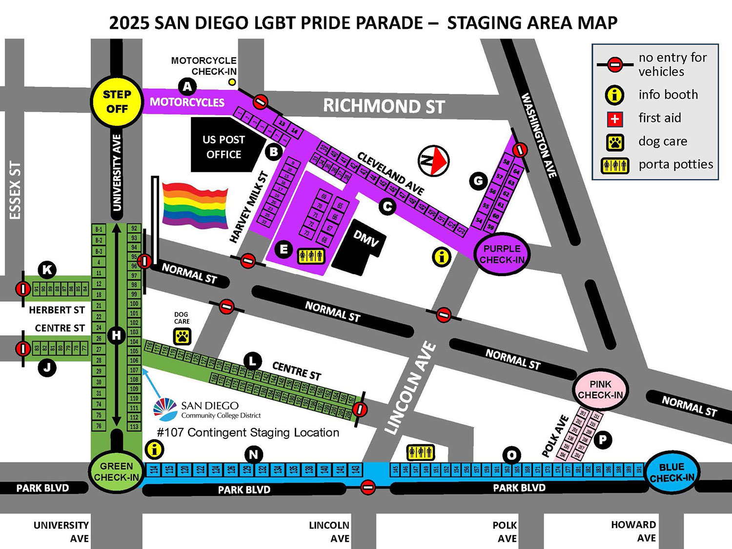 Map shows the district staging area at university avenue and center street