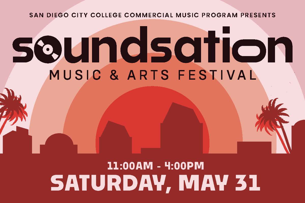 Soundsation flyer shows a red shadow of the city college campus