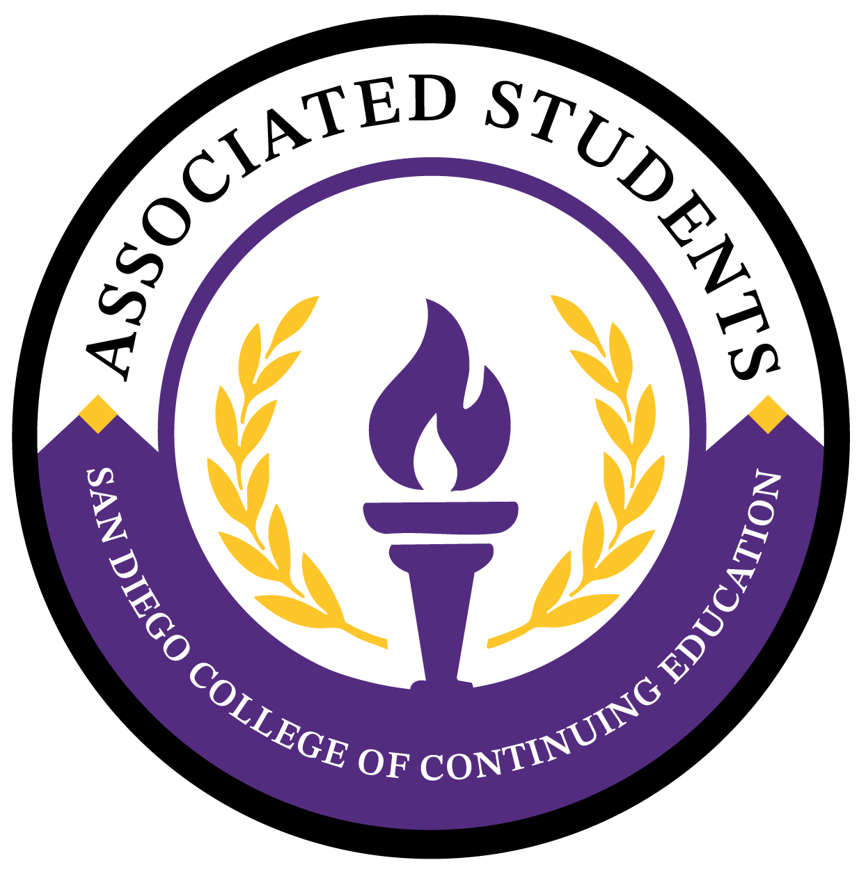 A purple and white associated students logo