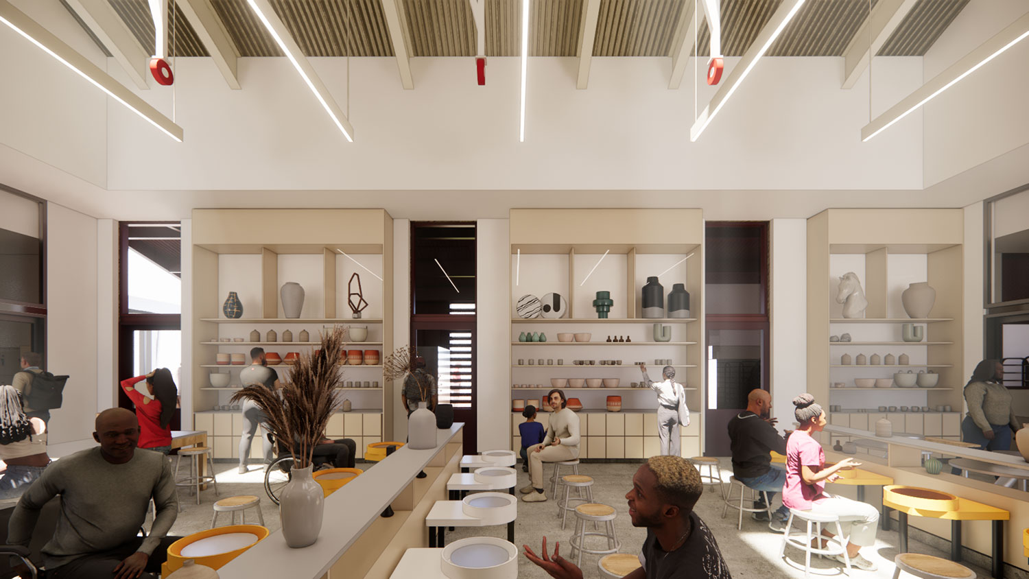 A rendering of the ceramics studio