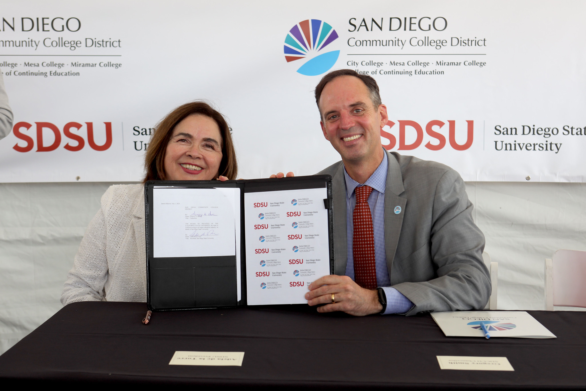 SDSU President and SDCCD Chancellor at a news conference