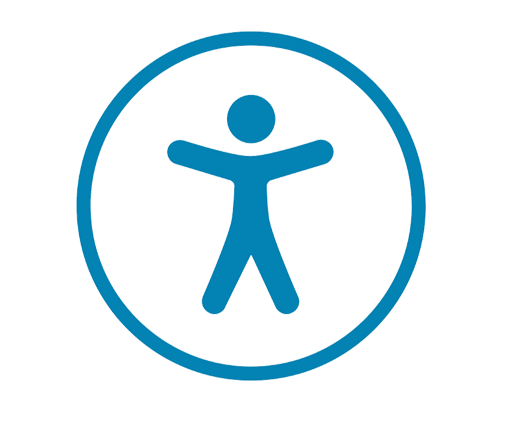 Blue stick figure inside of a circle accessibility logo