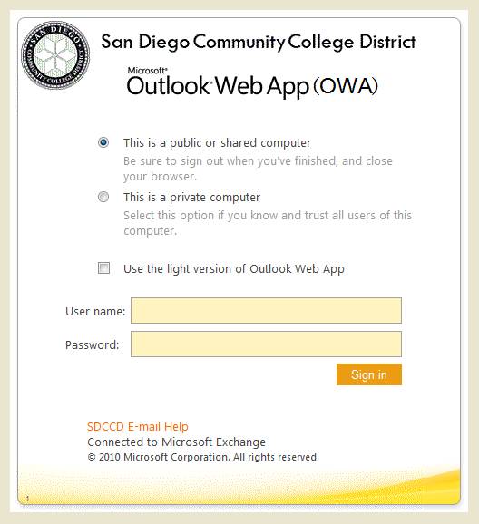 Screenshot of OWA