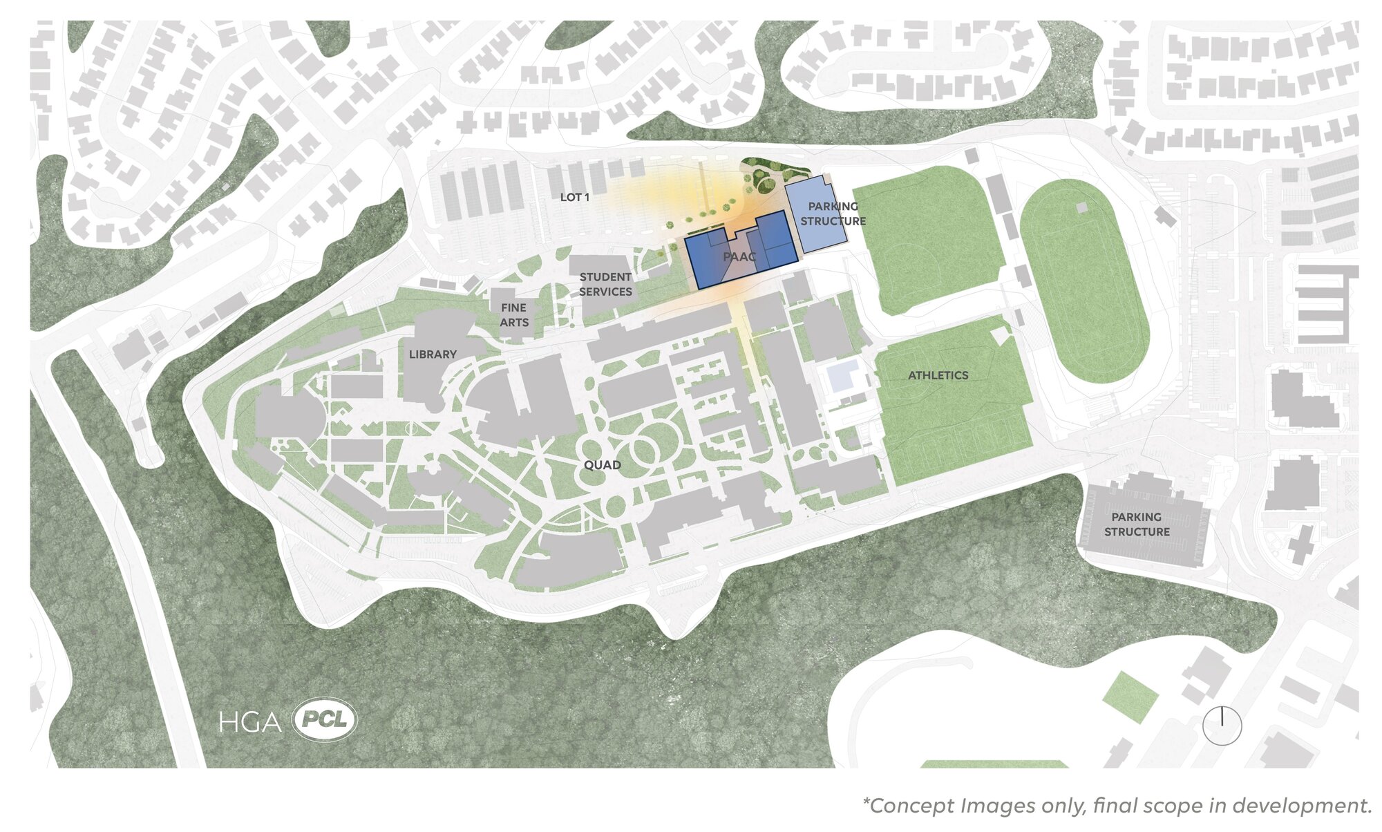 Mesa PAC and Parking Structure Campus Map Rendering