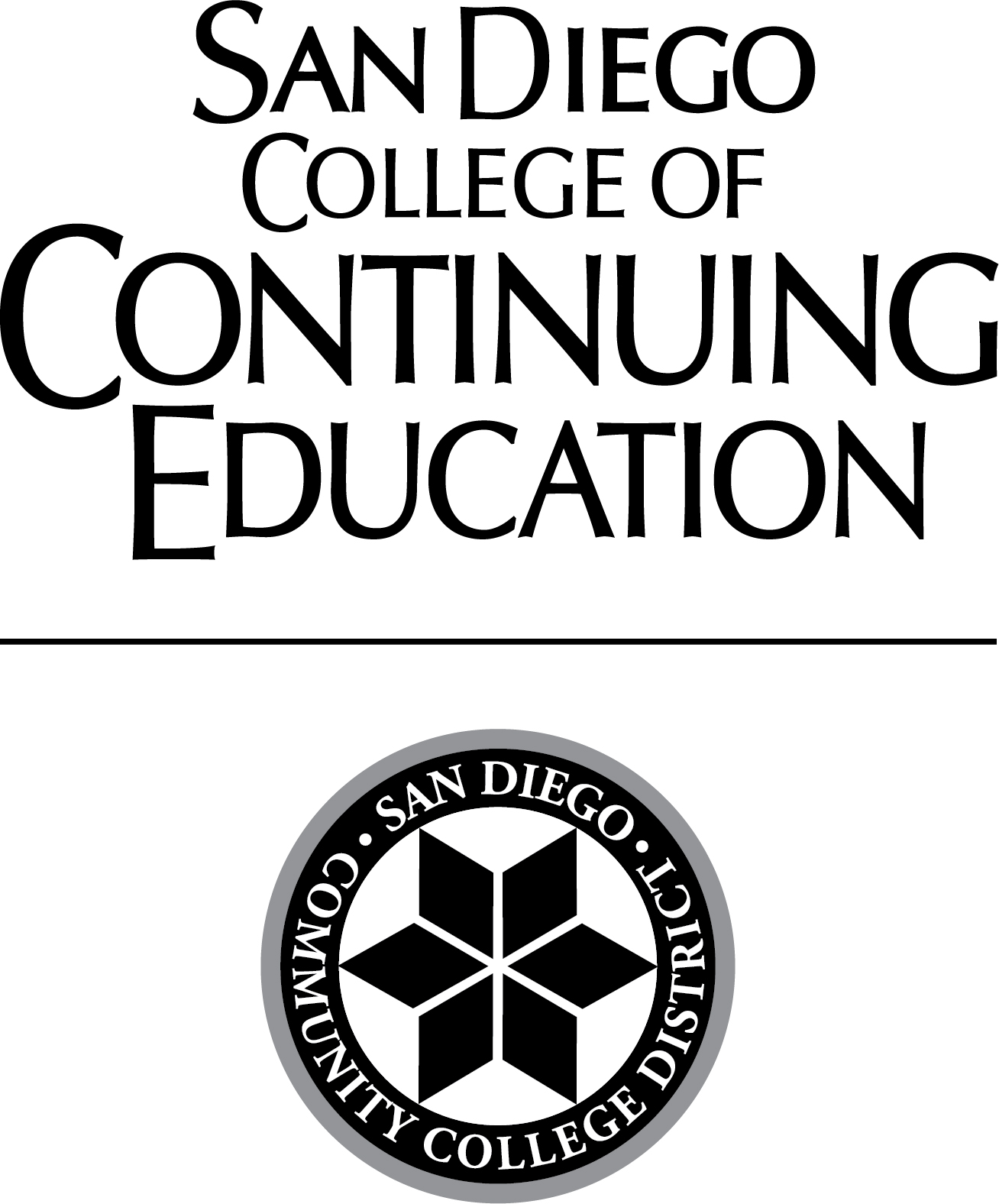 San Diego Continuing Education name with black district seal below