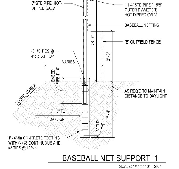 Overhead schematic design drawings of the Mesa baseball net project