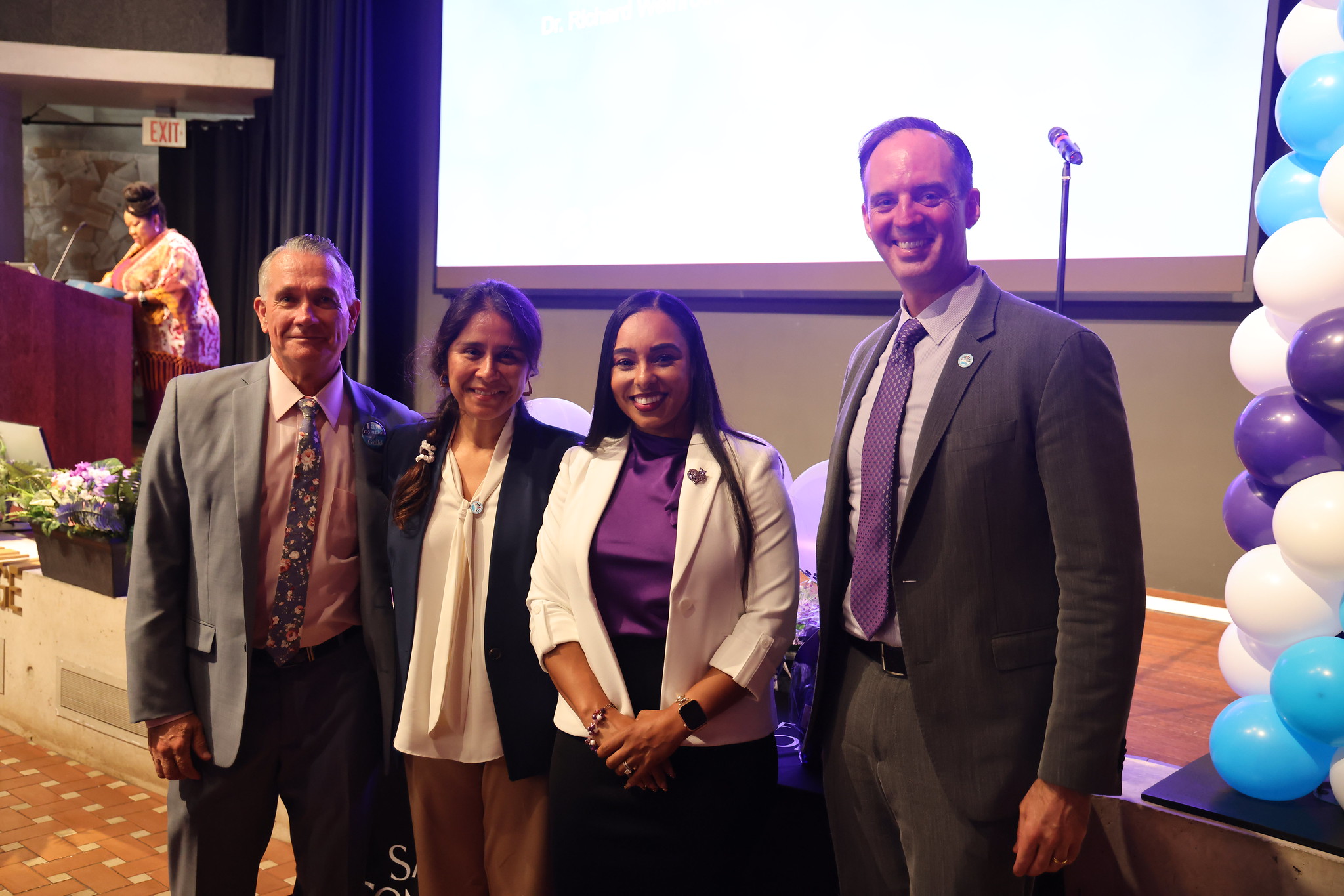 
From left, AFT President Jim Mahler, Board President Geysil Arroyo, CCE President Tina King and District Chancellor Gregory Smith.
