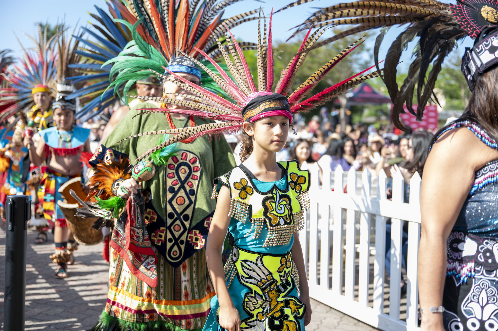 
People wearing Aztec cosutmes played music and danced at the ceremony.
