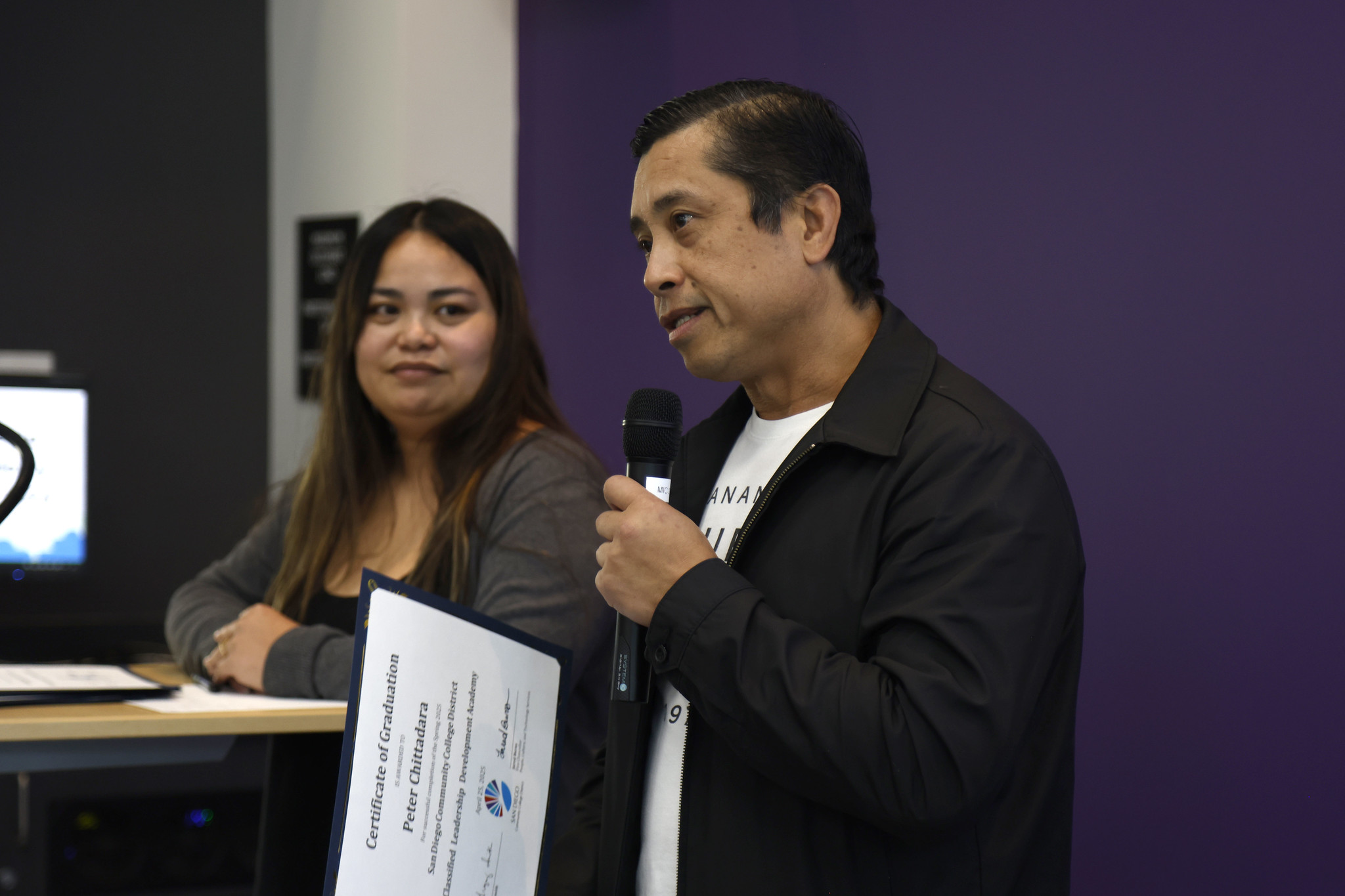 
Peter Chittadara speaks after receiving his certificate of completion.
