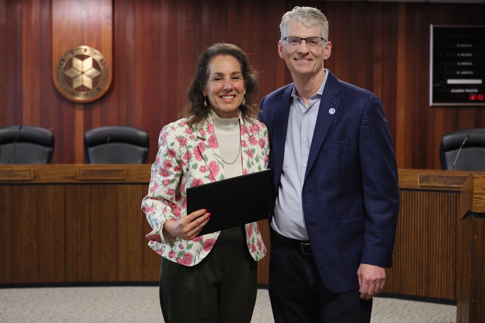 
Two people at the service awards event
