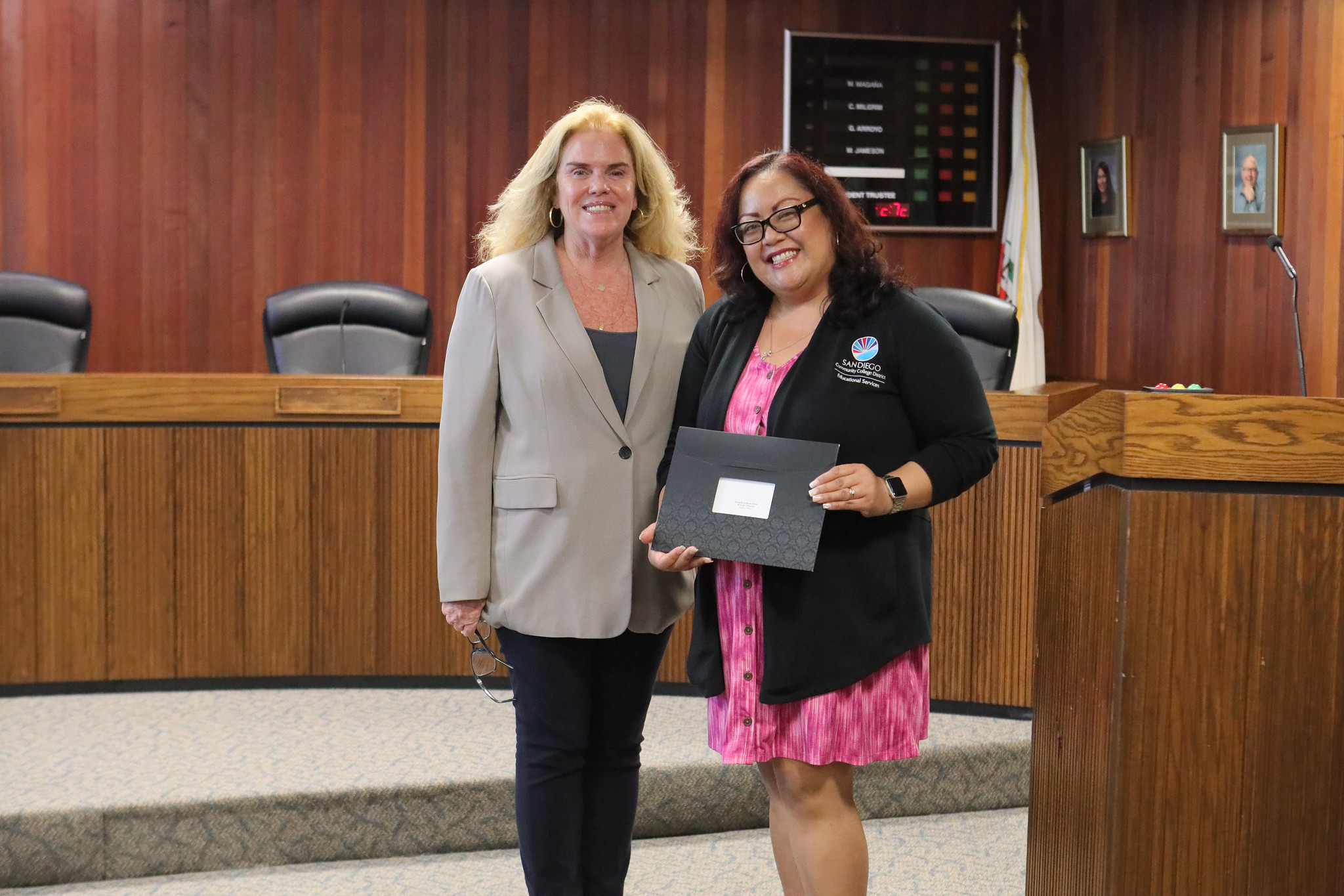 
Two people at the service awards event
