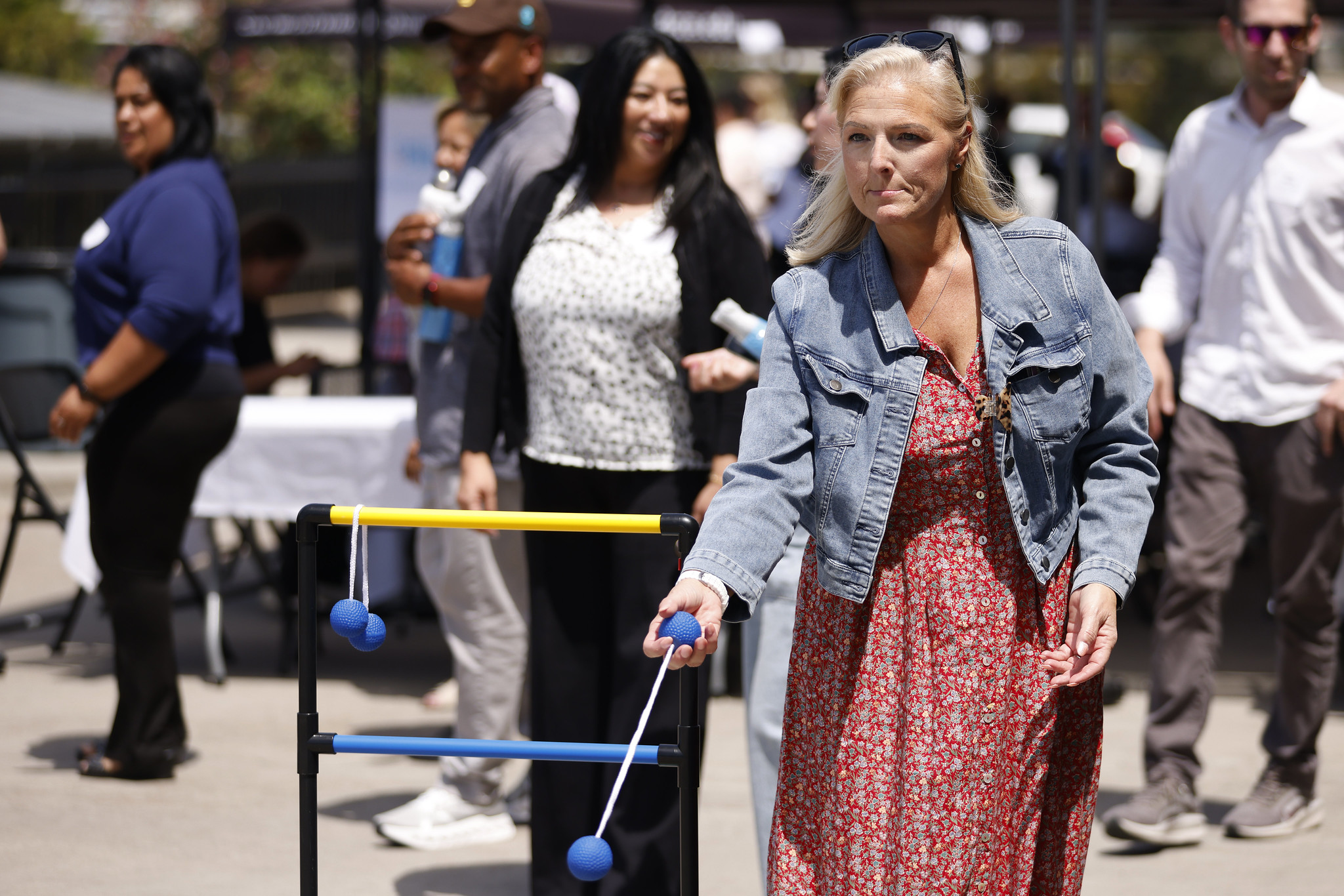 
An employee plays the weighted rope toss.
