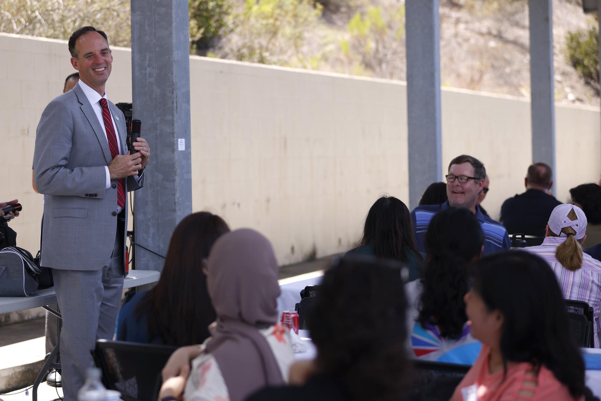 
Chancellor Gregory Smith speaks to everyone while they finish lunch.
