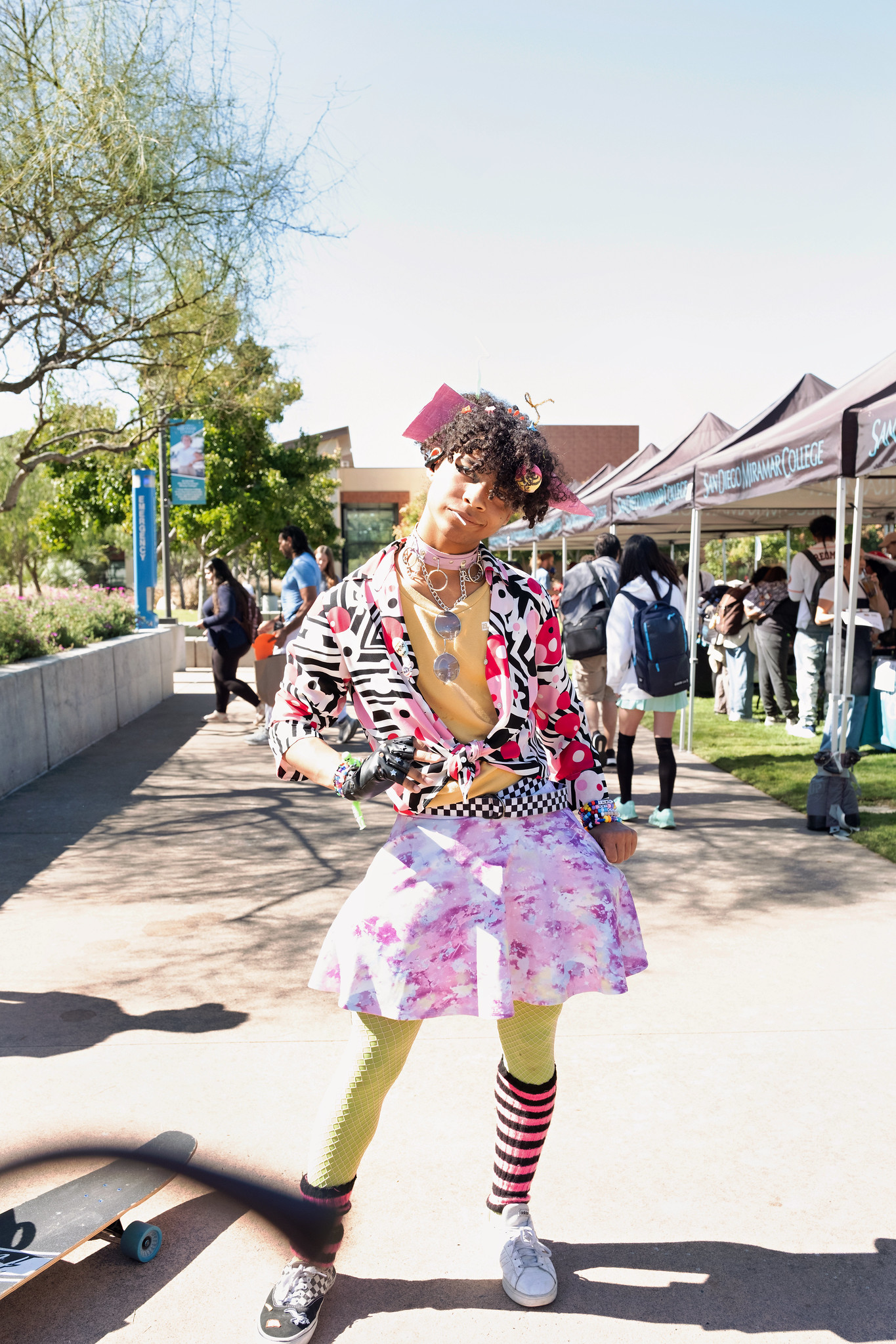 
A student at Mesa College wearing a Halloween costume.
