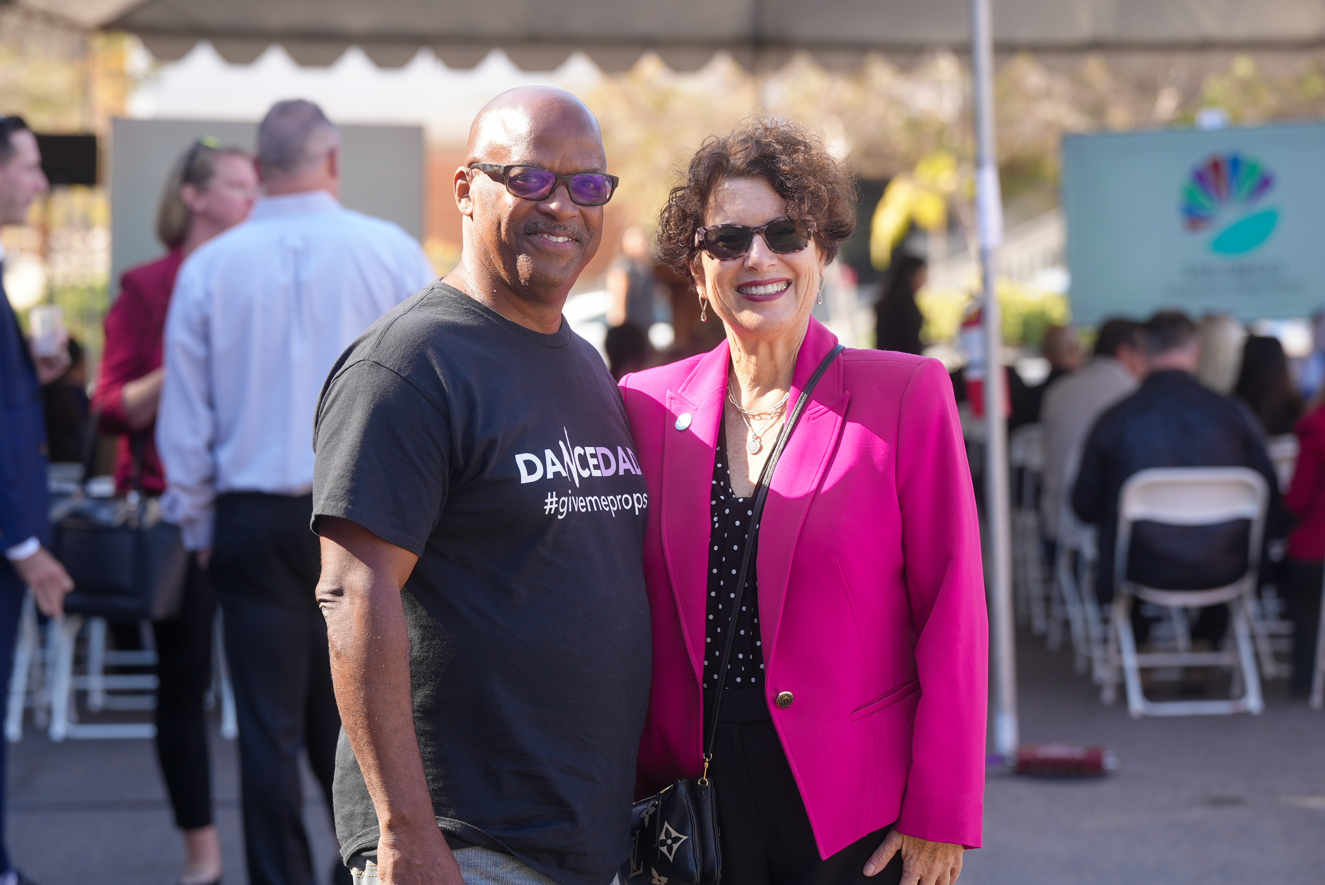 
Vice Chancellor of Development and Entrepreneurship Laurie Coskey with a student at the housing event.
