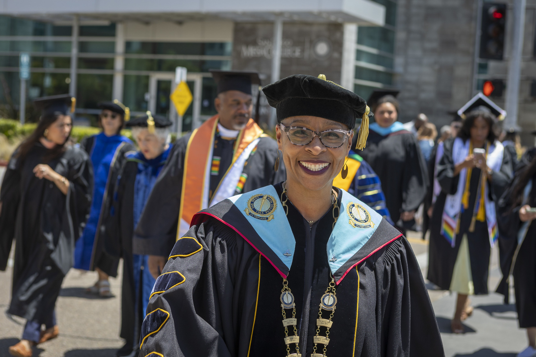 
Mesa College President Ashanti Hands heads to the commencement ceremony.
