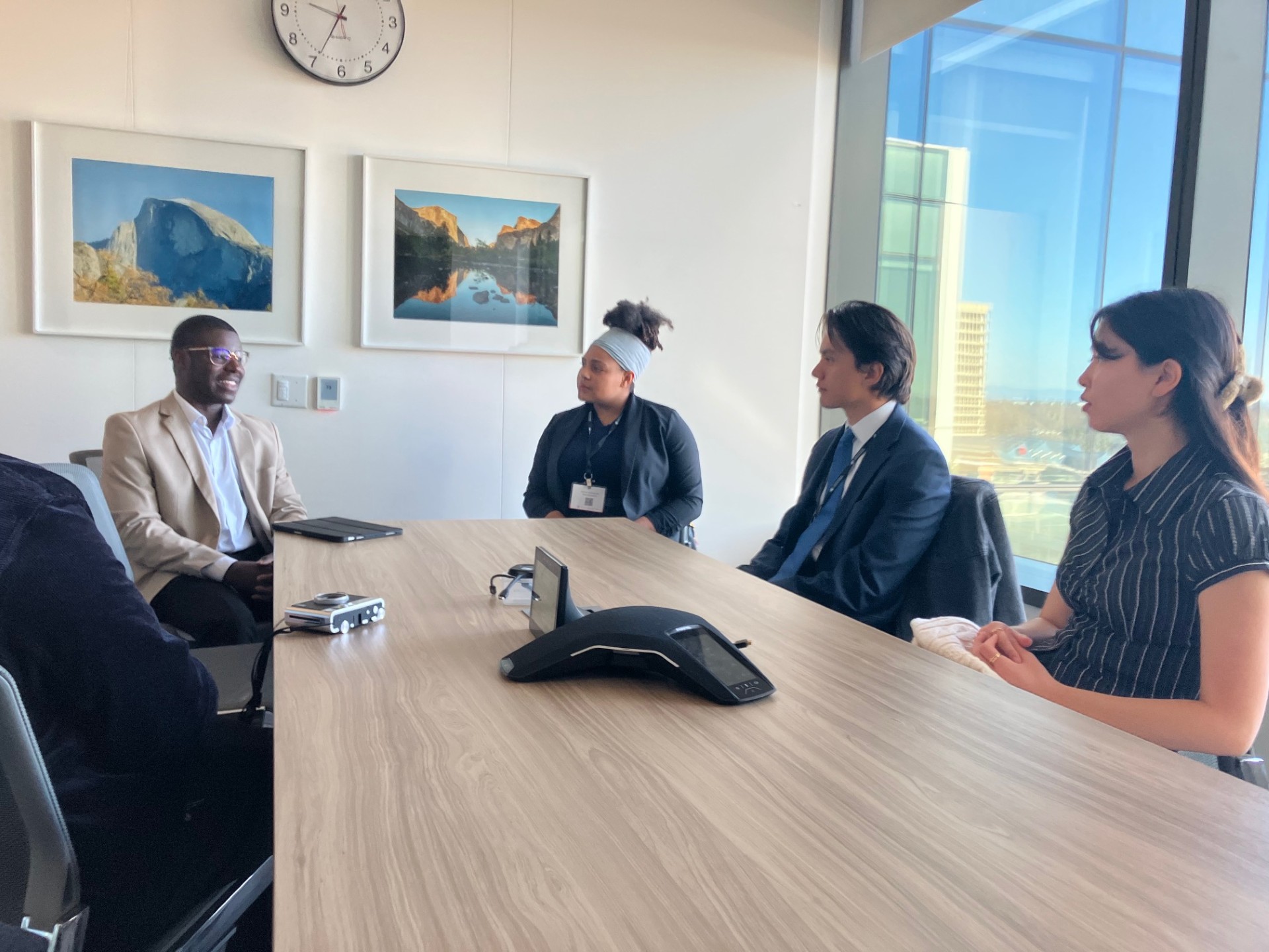 
Student trustees meet in a conference room.
