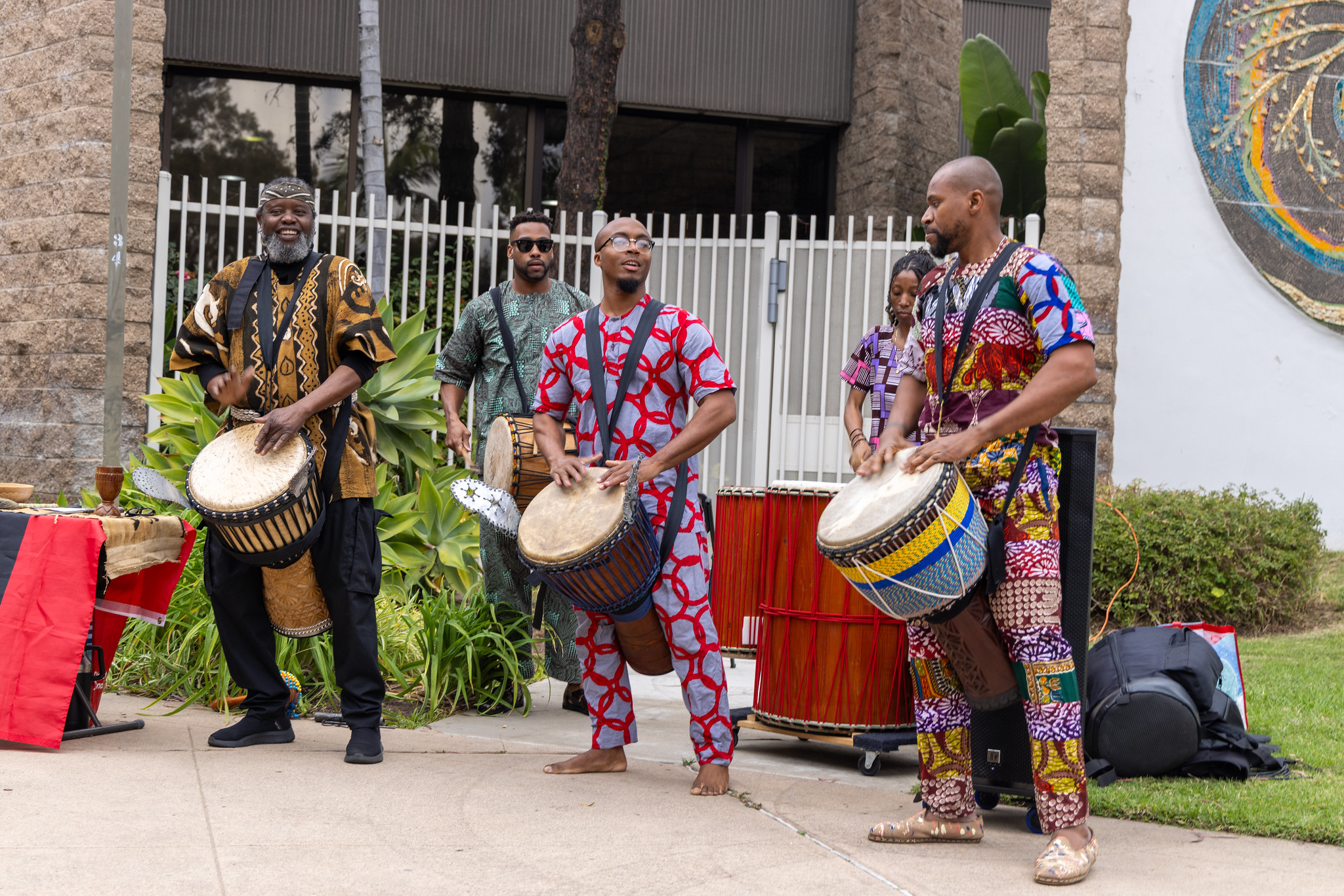 
Three drummers perform at a Black History Month event at the Educational Cultural Complex.
