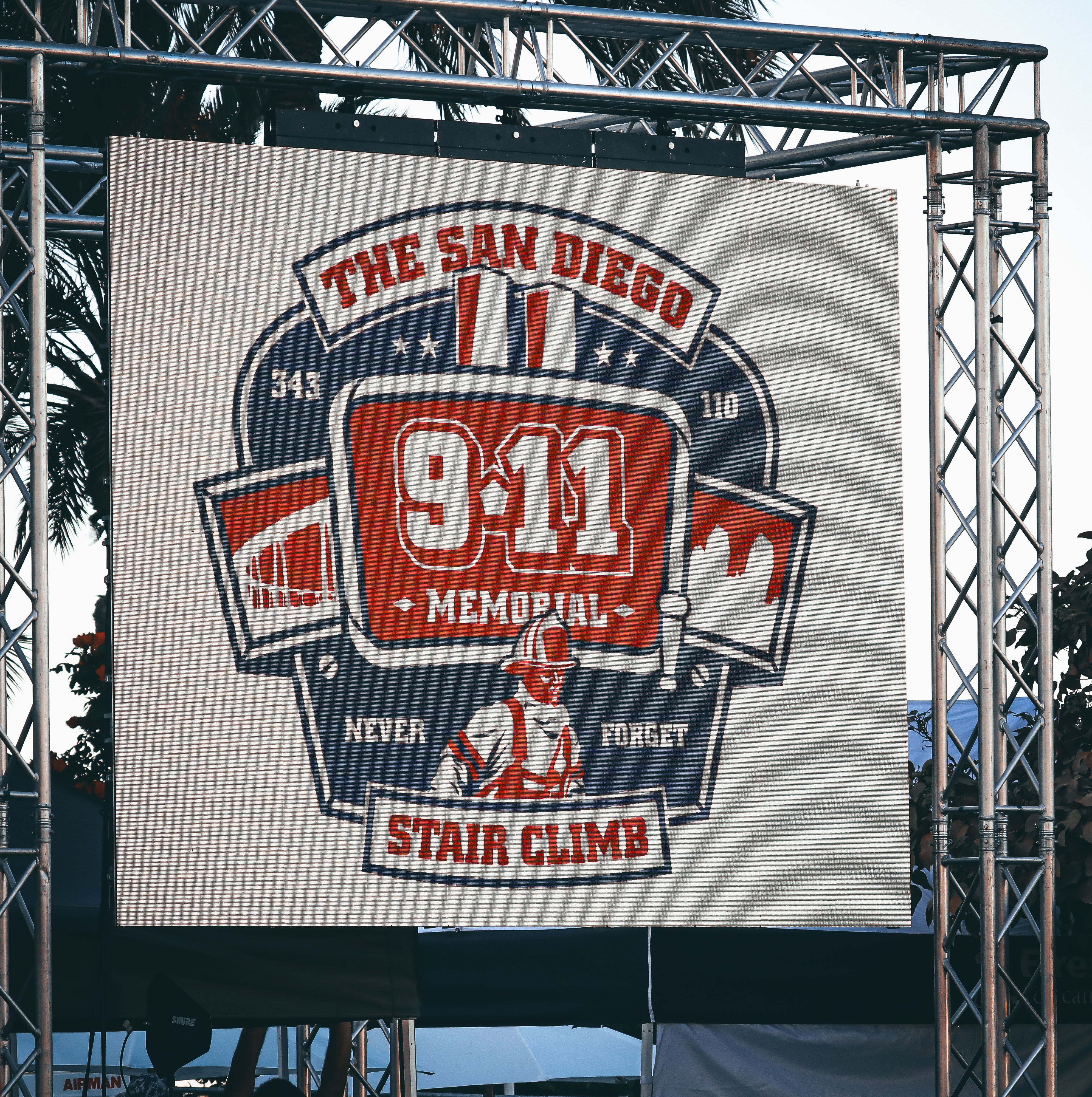 
A sign that reads The San Diego 9-11 Memorial Stair climb.
