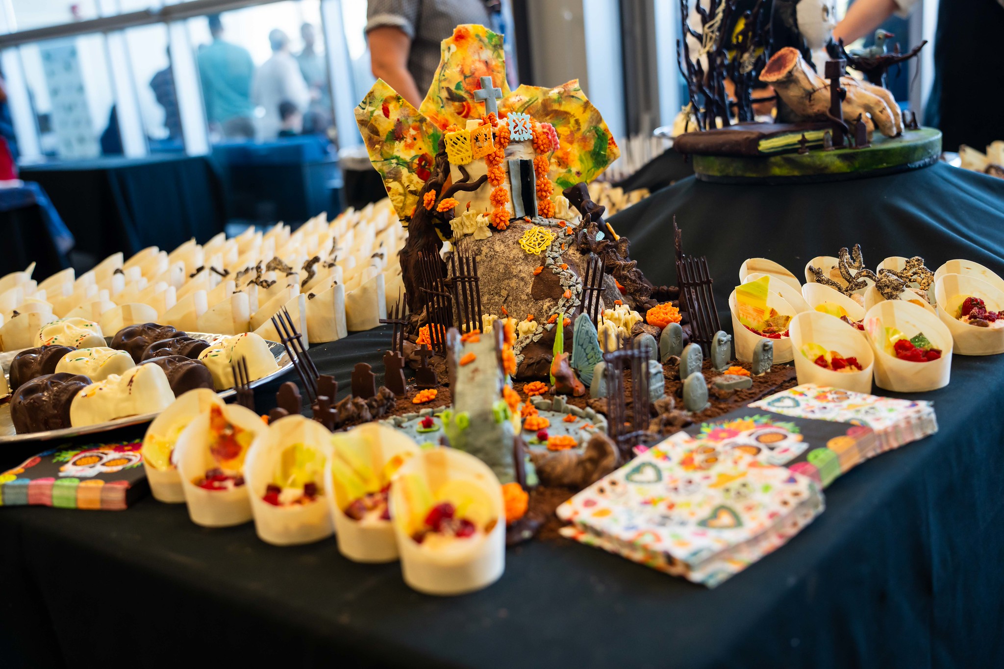 
A table of food samples.
