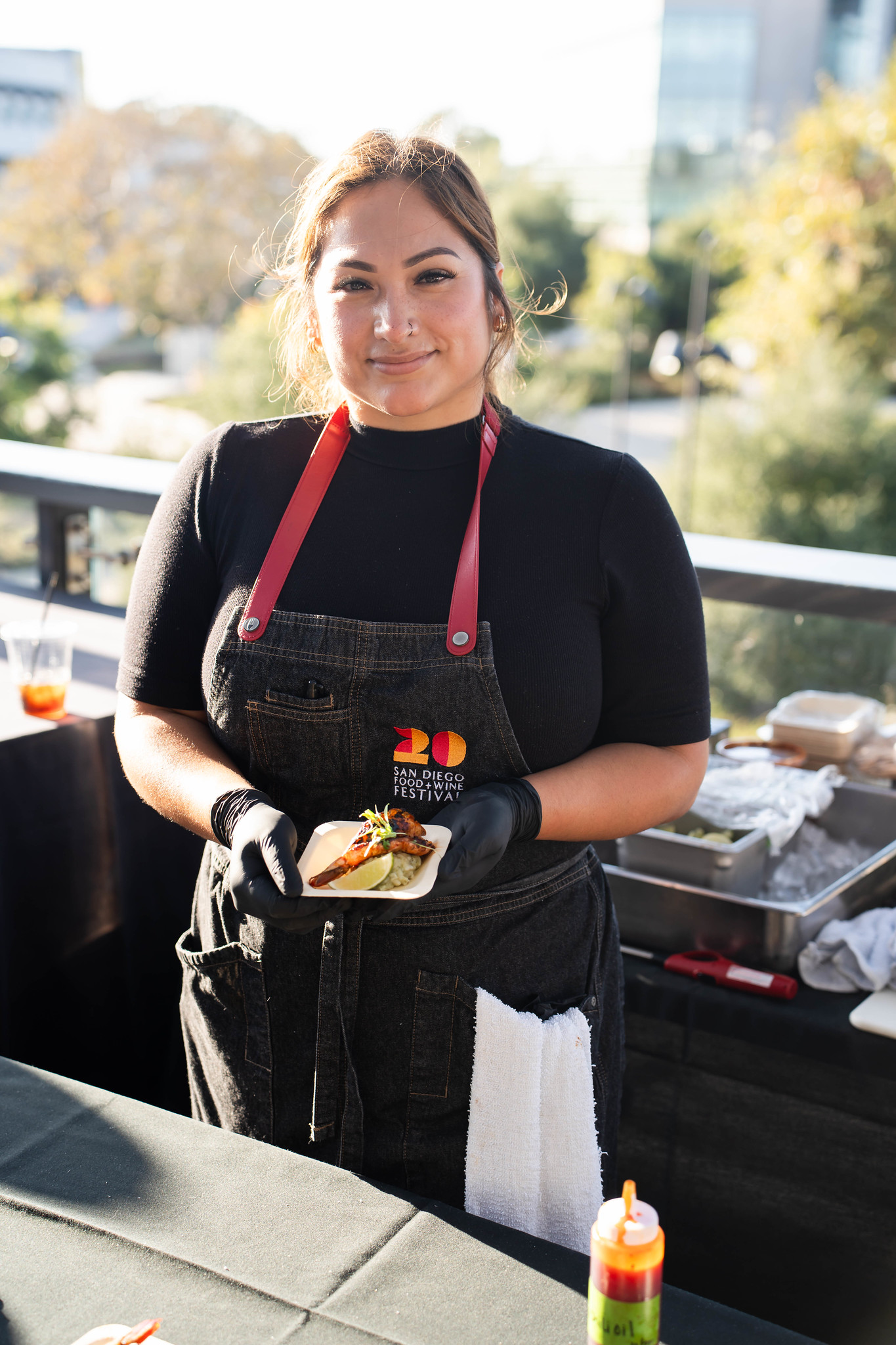 
A chef preparing samples.
