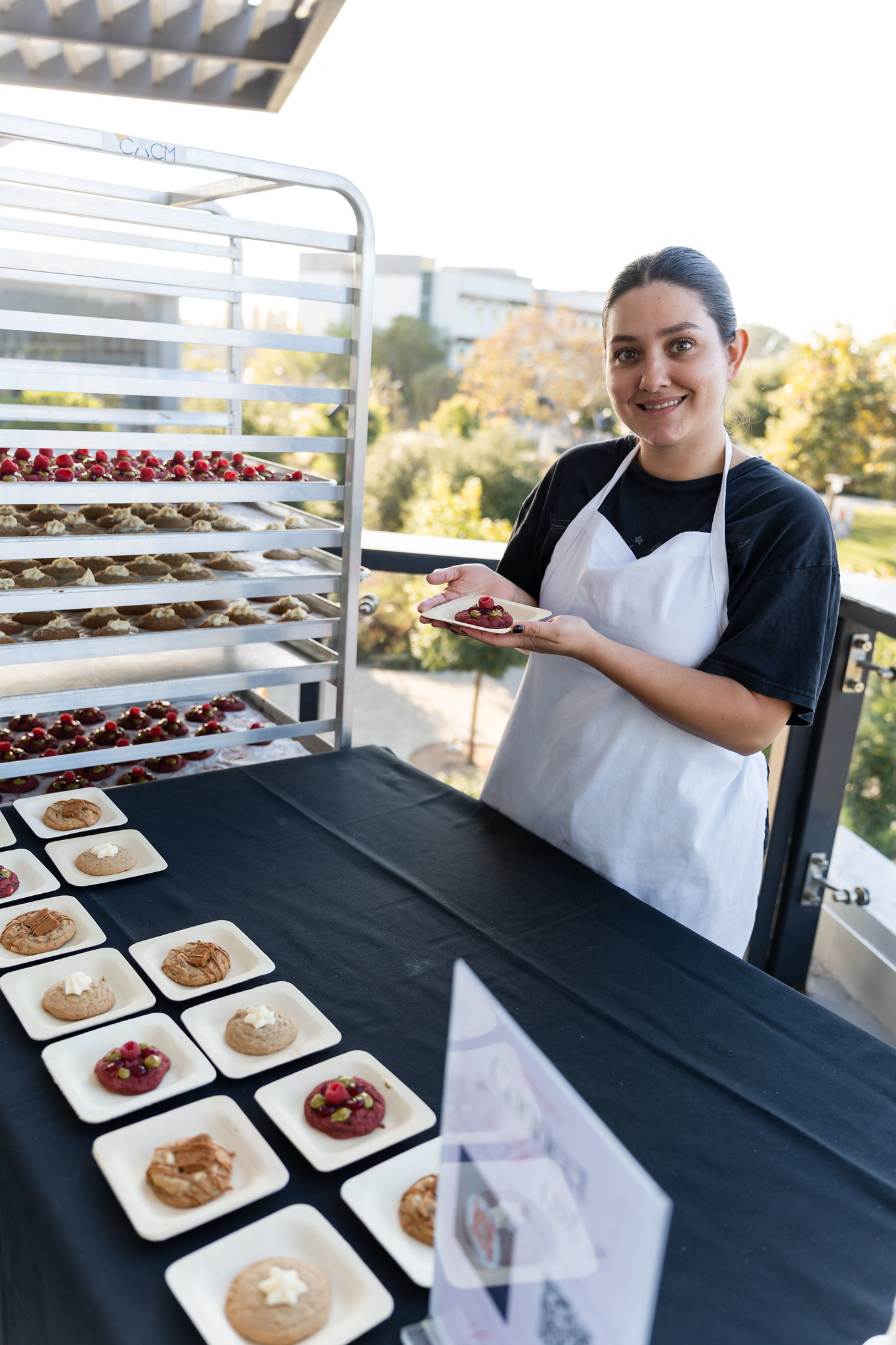 
A chef preparing samples.
