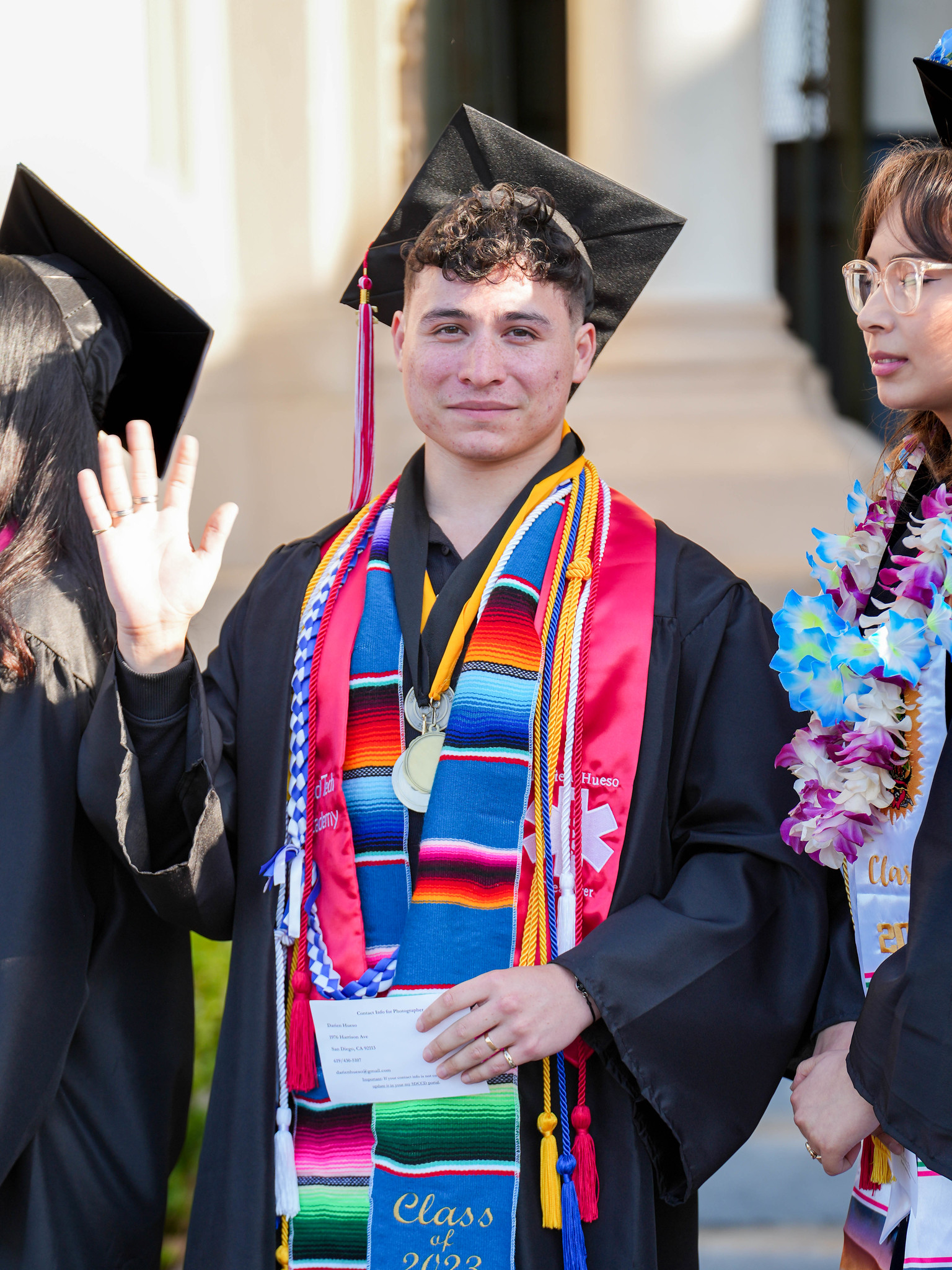 A graduate waits in line to receive his degree.&nbsp;