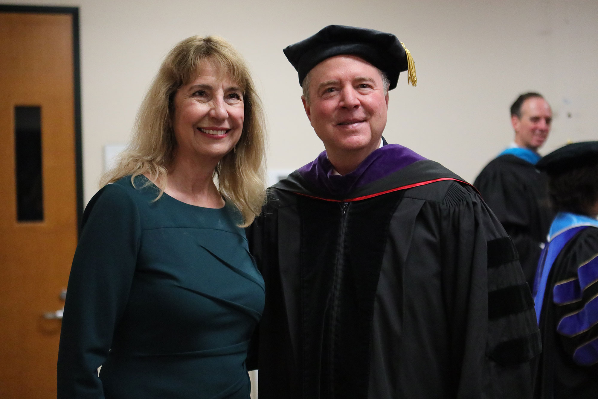 U.S. Senator Adam Schiff and a staff member at commencement.&nbsp;