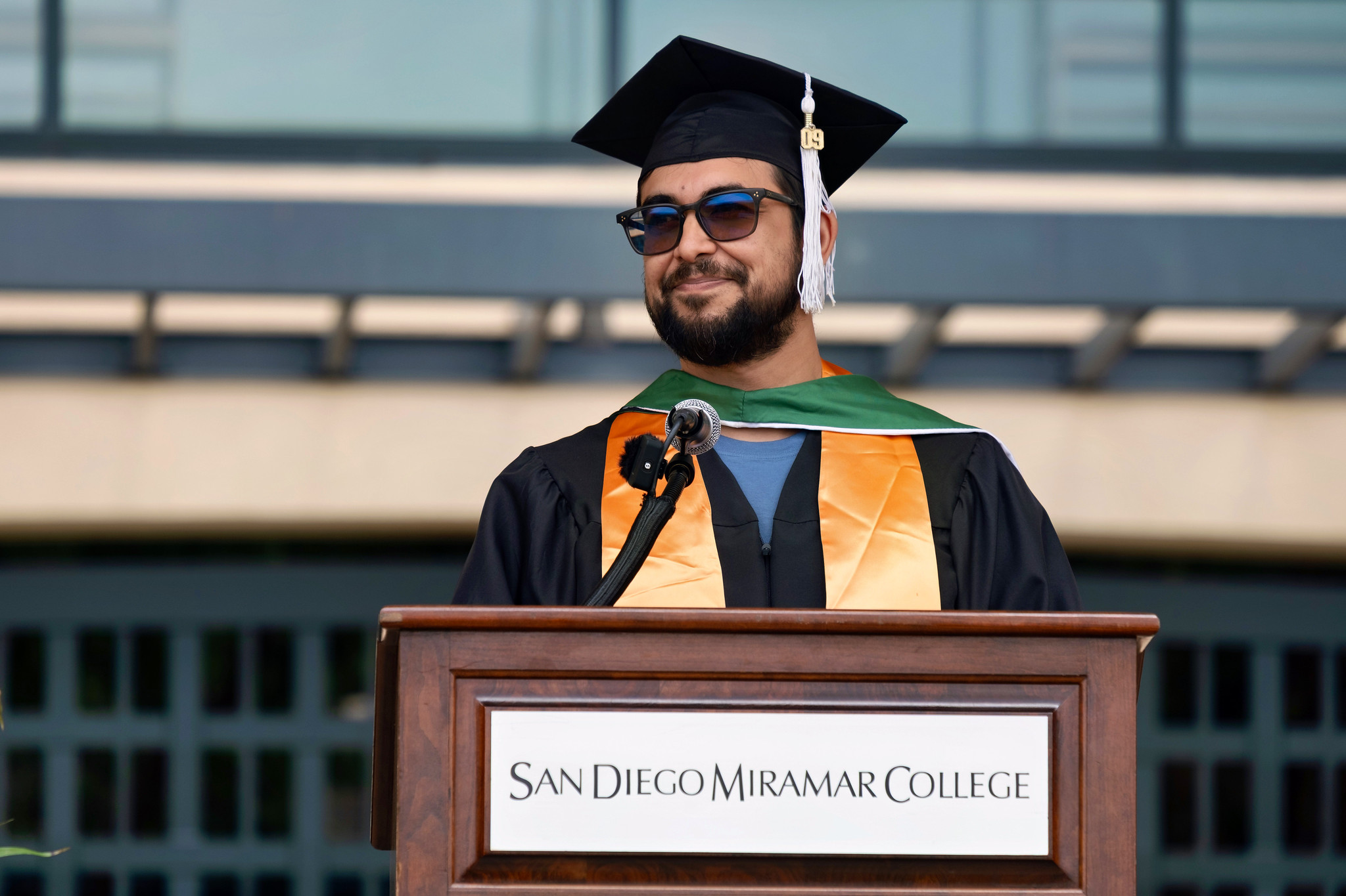 A speaker during commencement.