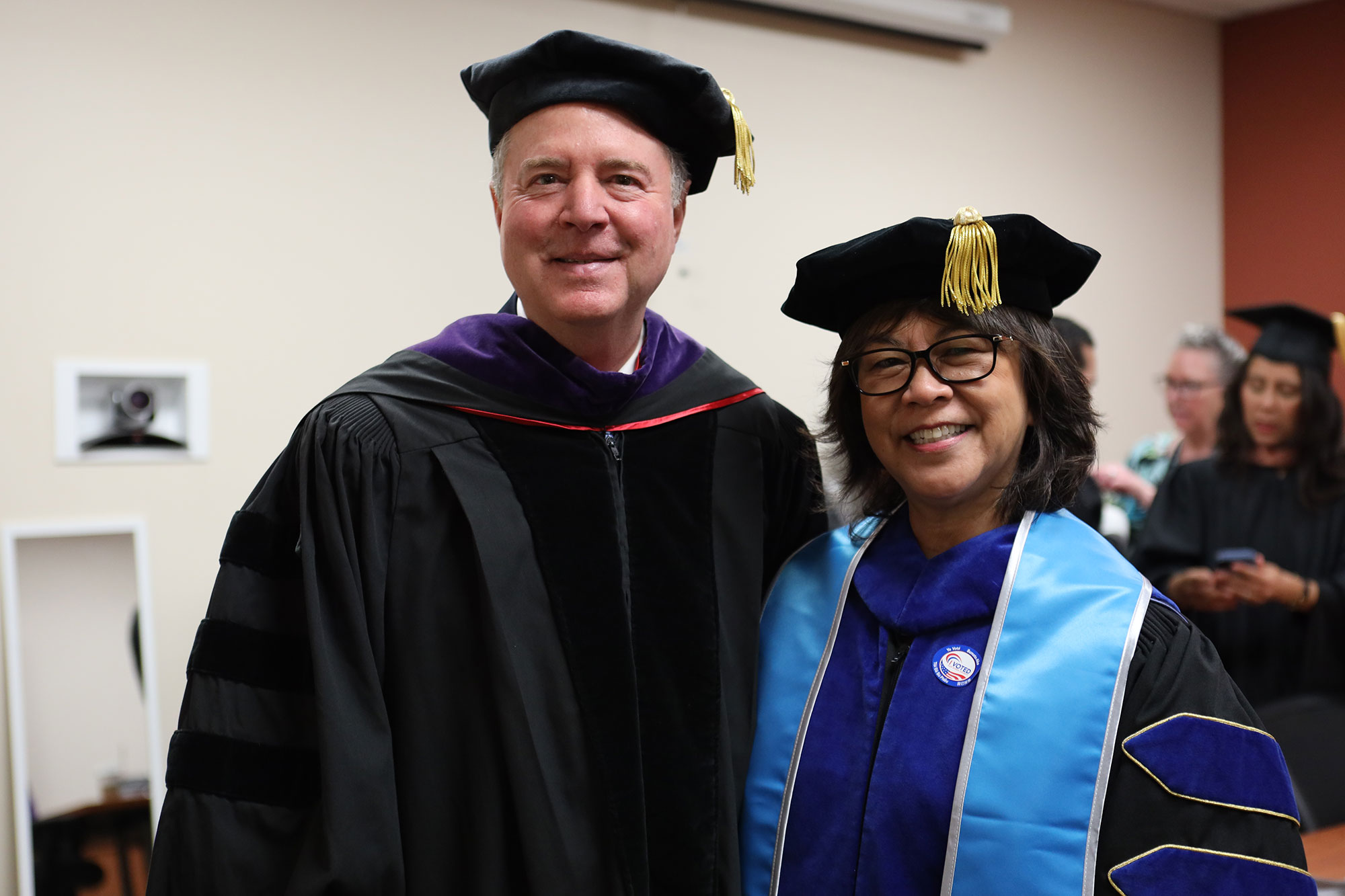 U.S. Senator Adam Schiff with Trustee Marichu Magana.&nbsp;