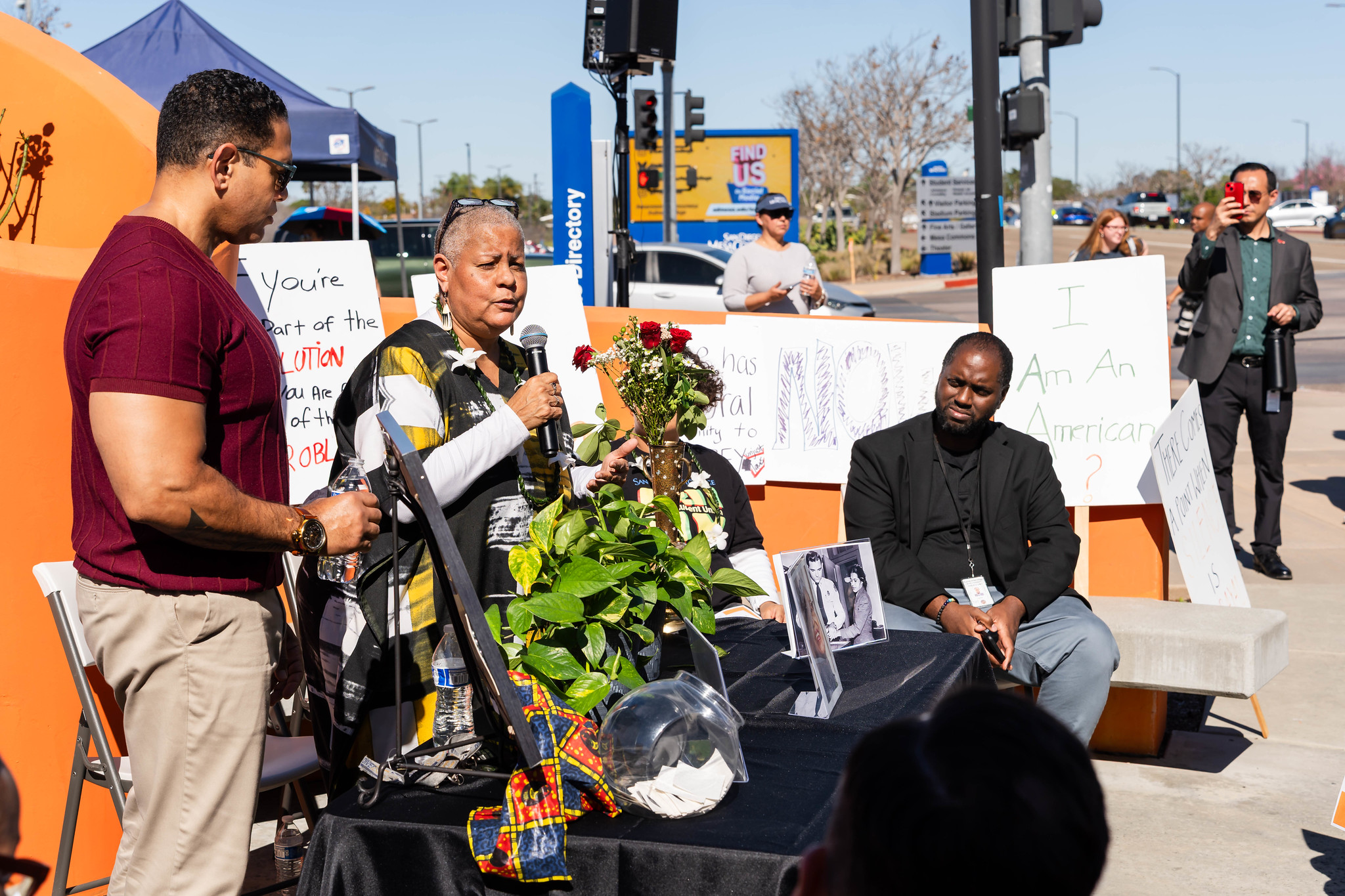 
Mesa College Professor Thekima Mayasa speaks at the event.
