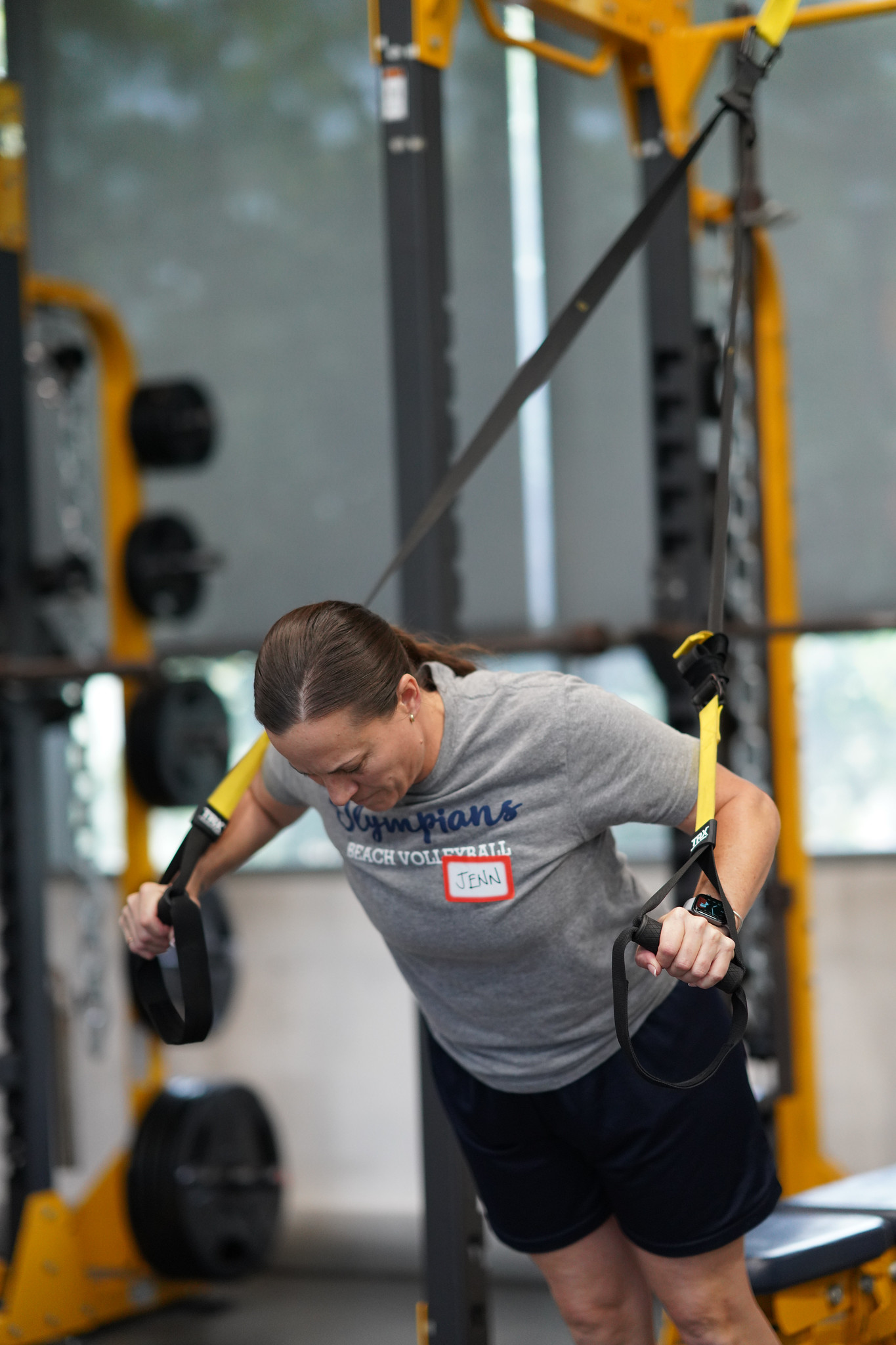 An employee checking out Mesa's gym works out on a cable machine.&nbsp;