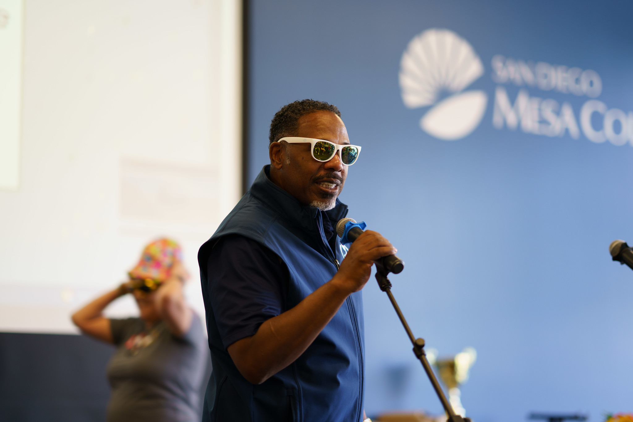 Vice President of Student Services Larry Maxey speaks at the Mesa event